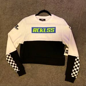 Young & Reckless Checker Flag Green & Blue Cropped Sweatshirt